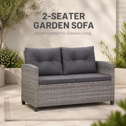 2-seater Garden Sofa With Cushions Grey 124 Cm Poly Rattan