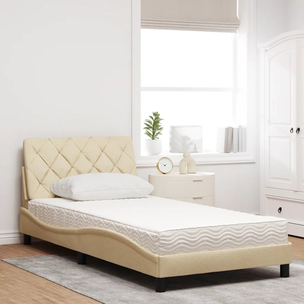 Letto con Materasso Crema 100x200 cm in Tessuto 3310725