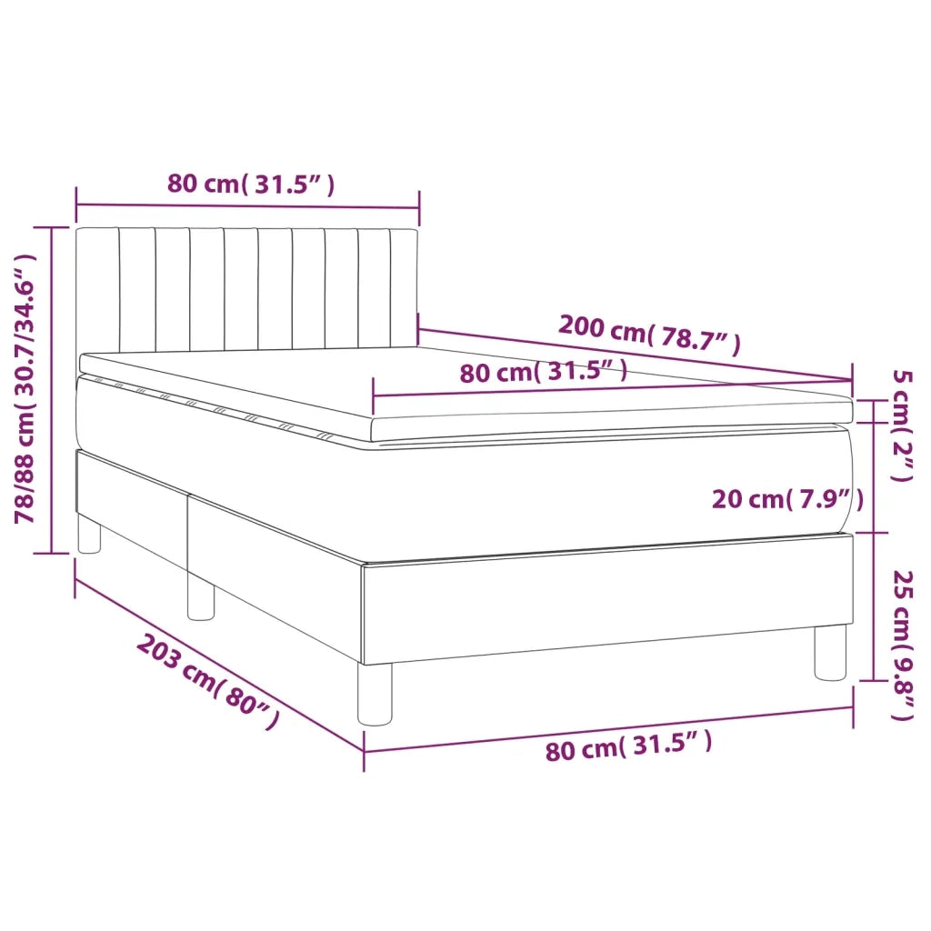 Letto a Molle Materasso e LED Grigio Chiaro 80x200 cm Tessuto 3133829