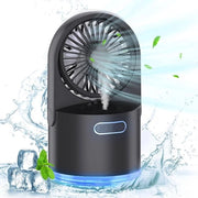 Mini Ventilatore Portatile con Nebbia Fresca - Caricabile via USB - 3 Velocità - Regolabile - 7 Colori di Luce Notturna - Uso Casa-Ufficio Outdoor Viaggi - Nero