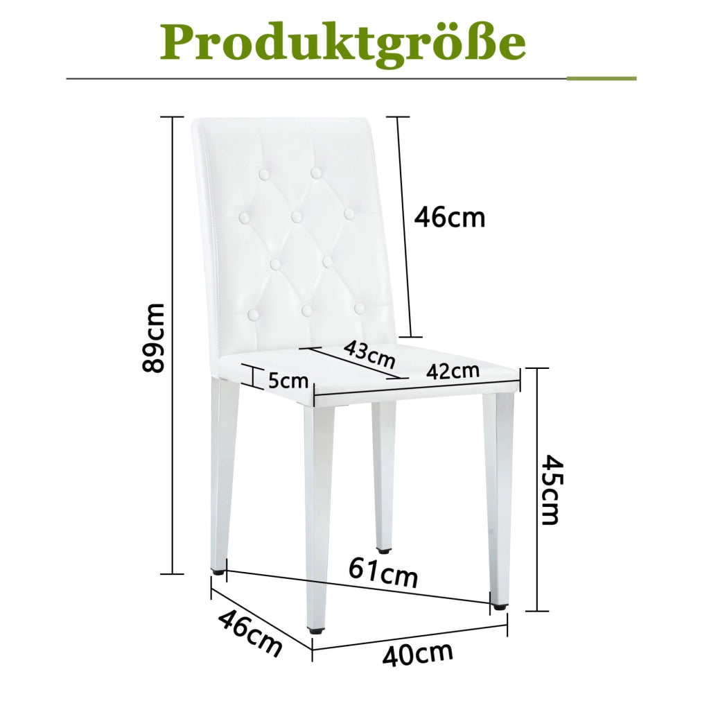 Set di 4 sedie da pranzo in PU bianco con gambe in metallo argento; seduta 42 x 43 cm