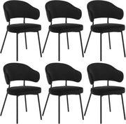 Set di 6 Sedie per Sala da Pranzo, Sedie da Cucina con Schienale, Sedie Imbottite e Rivestite in Velluto con Gambe Metalliche, Sedie Moderne per Camera da Letto, Soggiorno, Nero, BH389sz-6