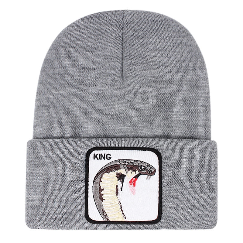 Berretto ricamato KING unisex in maglia con risvolto, regalo per uomo e donna, grigio