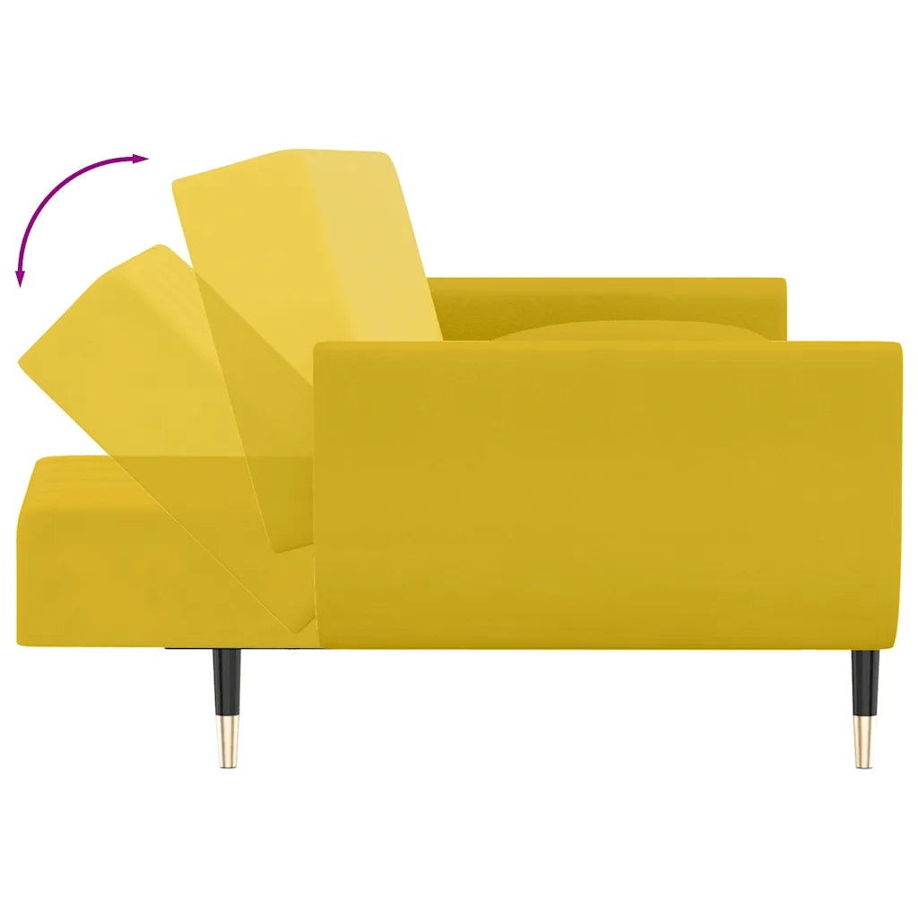 Divano Letto a 2 Posti con 2 Cuscini Giallo in Velluto 337589