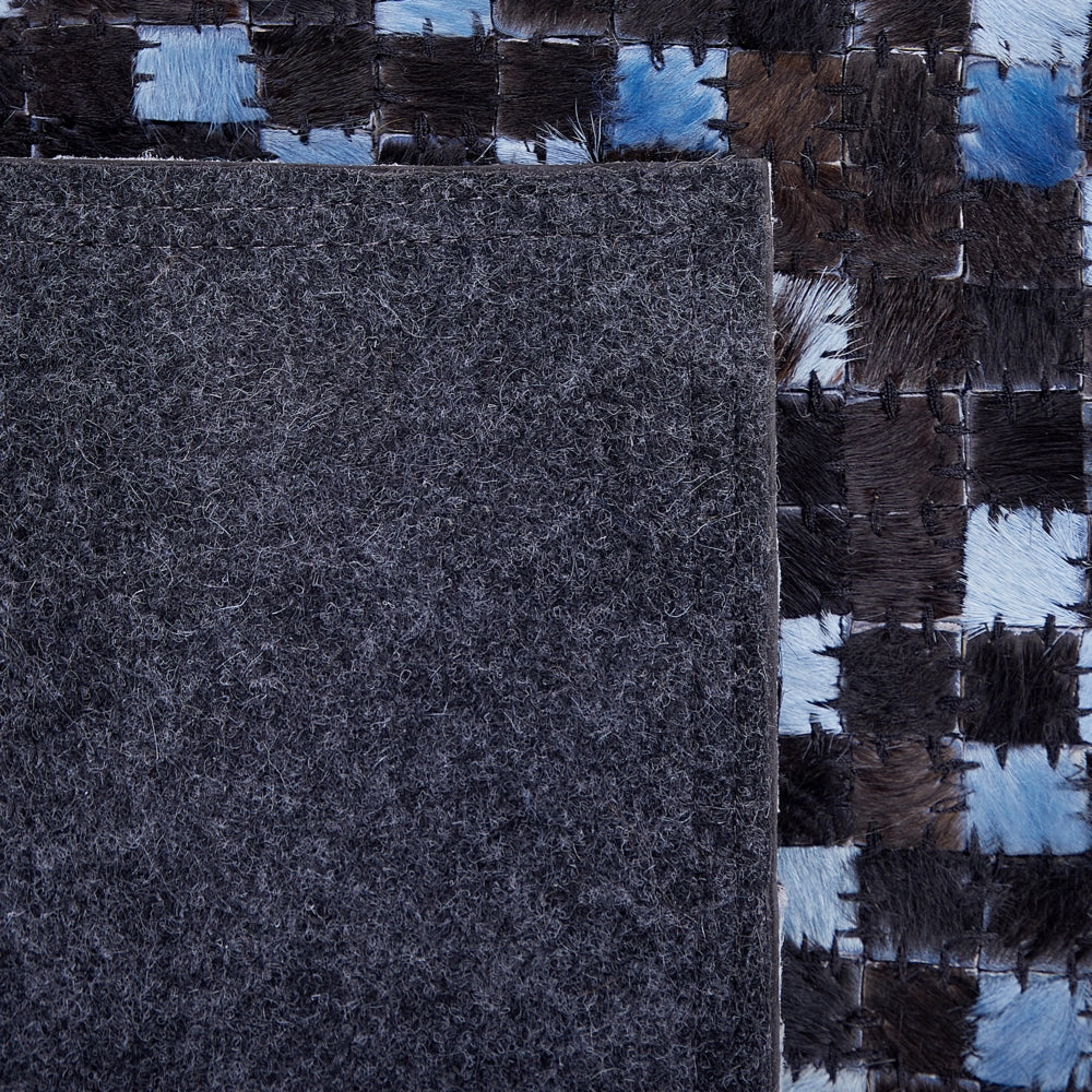 Tappeto tappetino Marrone e Blu in Vera Pelle di Vacchetta Rettangolare 140 x 200 cm Patchwork Boho Decor