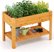 Letto per Orto Rialzato da Esterno in Legno di Abete, Fioriera Rialzata con Fori di Drenaggio e Ripiano Inferiore, Letto per Piante Urbano da Giardino e Patio, 120 x 60 x 82 cm (Arancione)