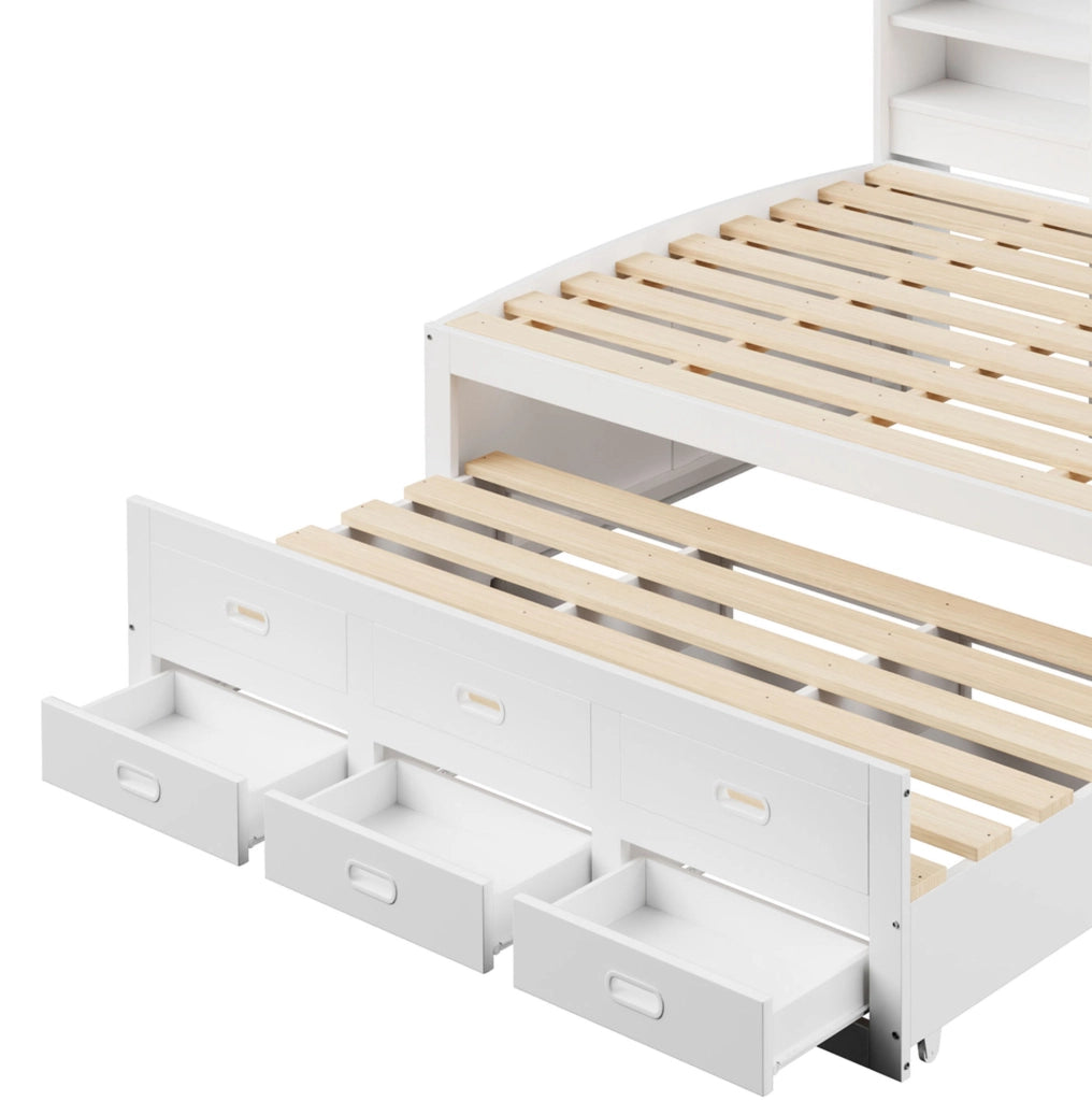 Letto estraibile con LED, 3 cassetti e porta USB Tipo C, bianco