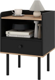 Comodino in Legno con Cassetto, Tavolino da Salotto con Ripiano Aperto, Comodino Moderno per Camera da letto, Soggiorno, Cameretta, 40,5 x 35 x 56 cm (1, Nero)