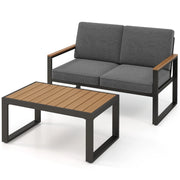 Set da giardino in alluminio a 2 pezzi da esterno, Set da conversazione con braccioli e piano in Legno-Plastica