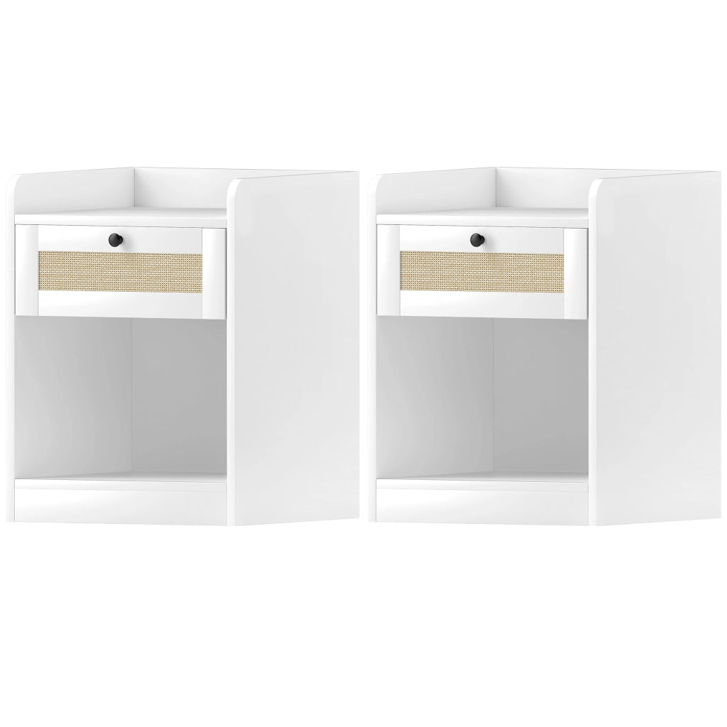 Comodino con cassetto e fronte in rattan ¨C Zephmum ¨C 40x40x53 cm bianco
