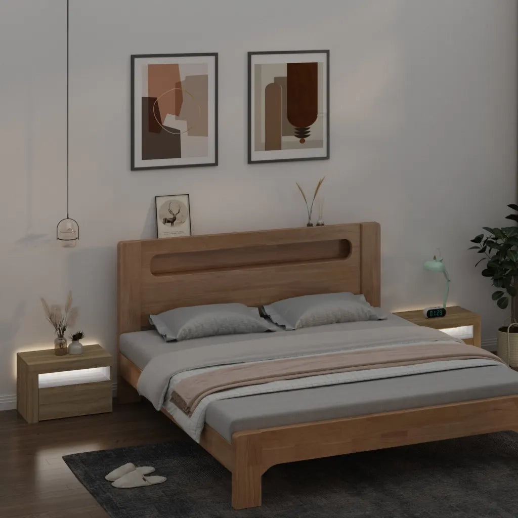 Comodini 2 pz con Luci LED Rovere Sonoma 60x35x40 cm 3080737