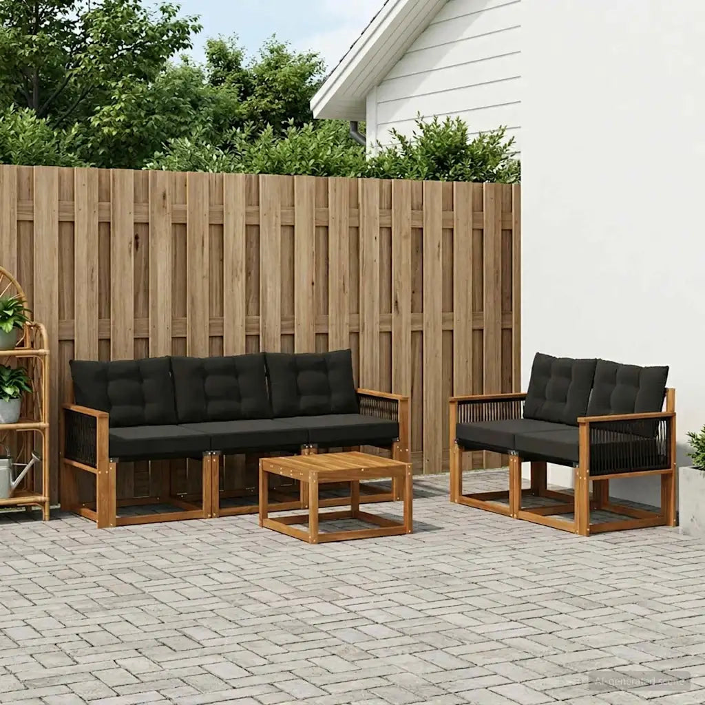 Set di divani da esterno con cuscino 6 pcs Naturale e Nero 3381776