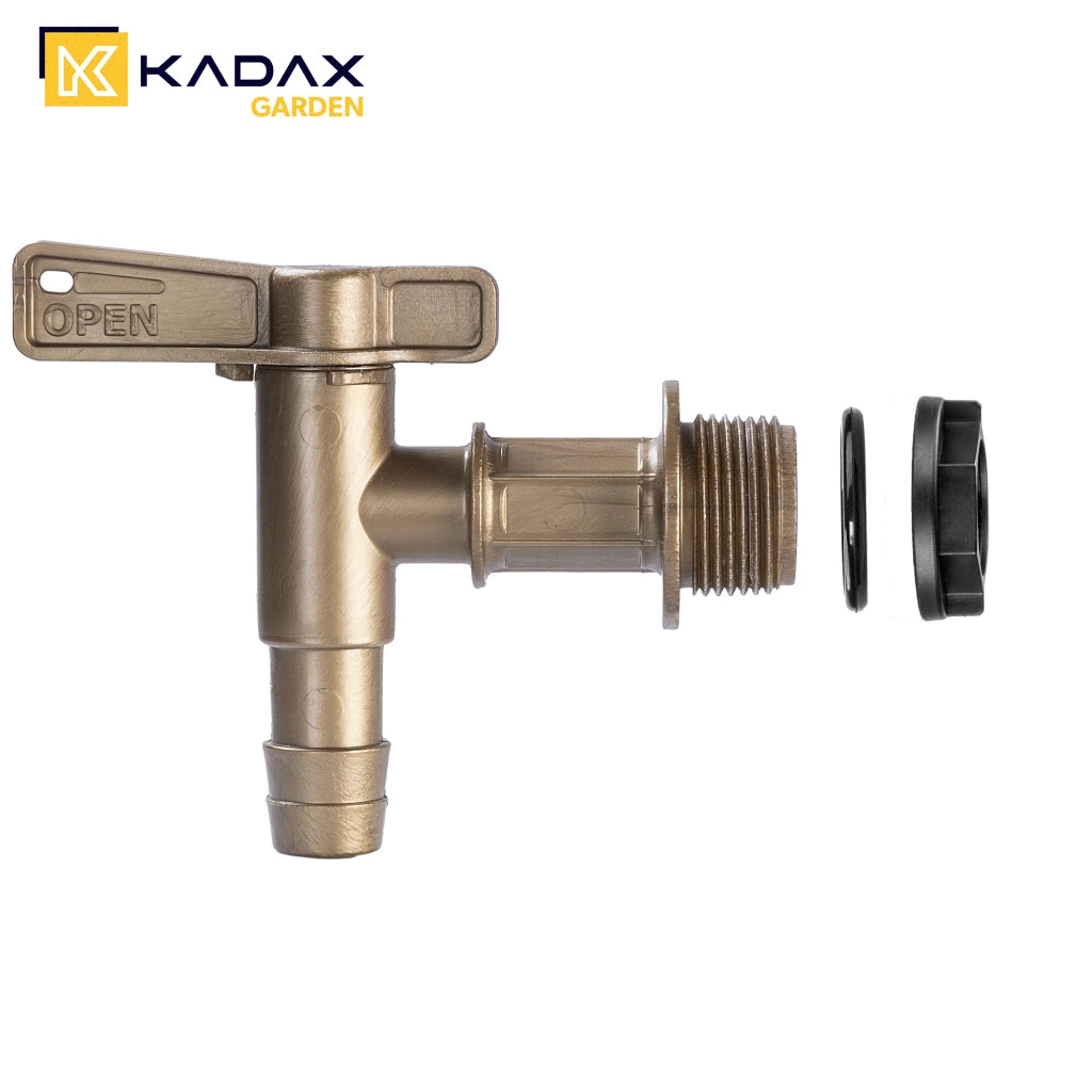 Rubinetto da giardino KADAX 3/4 per serbatoio di acqua piovana con valvola a barilotto.
