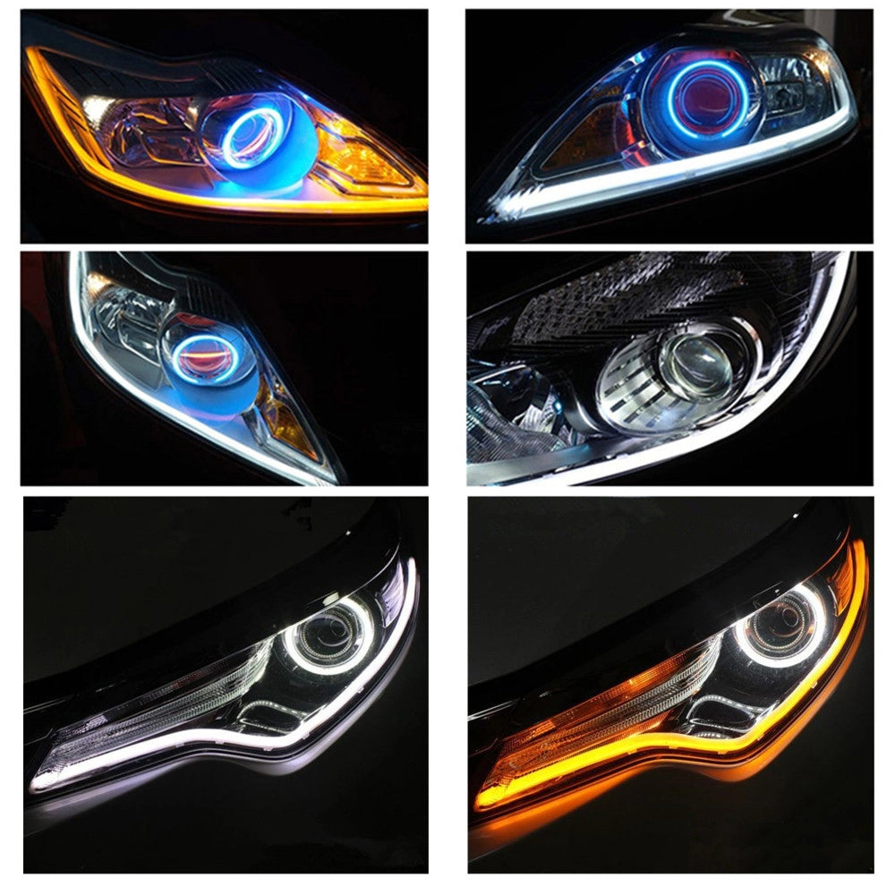 Trade Shop - Coppia Tubo Flessibile Fari Bicolore Drl Led Luce Daytime Bianca Gialla 600mm -