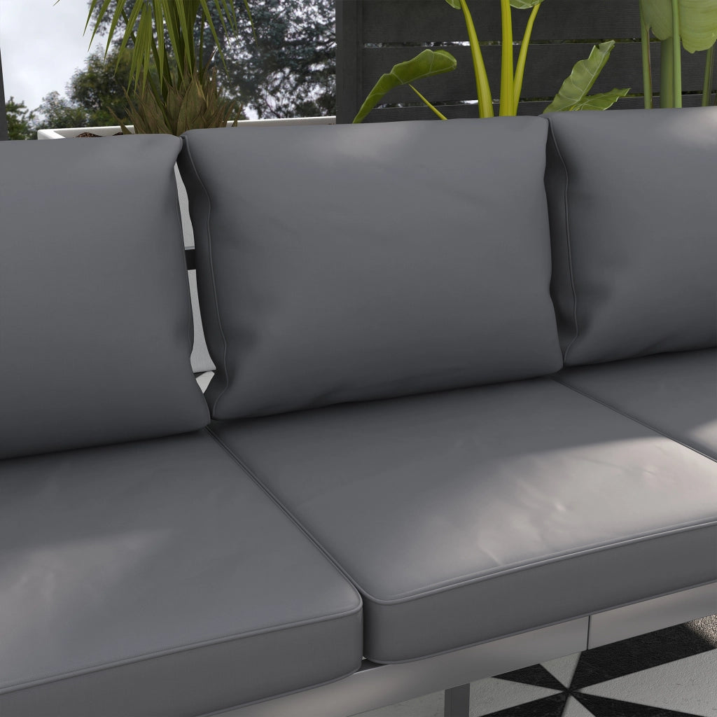 Divano da Giardino 3 Posti con Cuscini per Seduta e Schienale, in Alluminio, 185x66x64 cm, Grigio