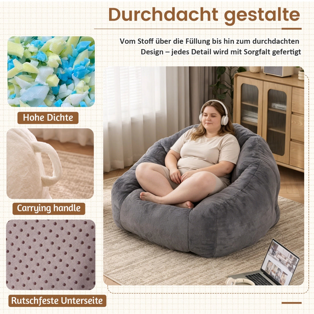 Poltrona pouf con schienale - design avvolgente per relax - in poliestere grigio