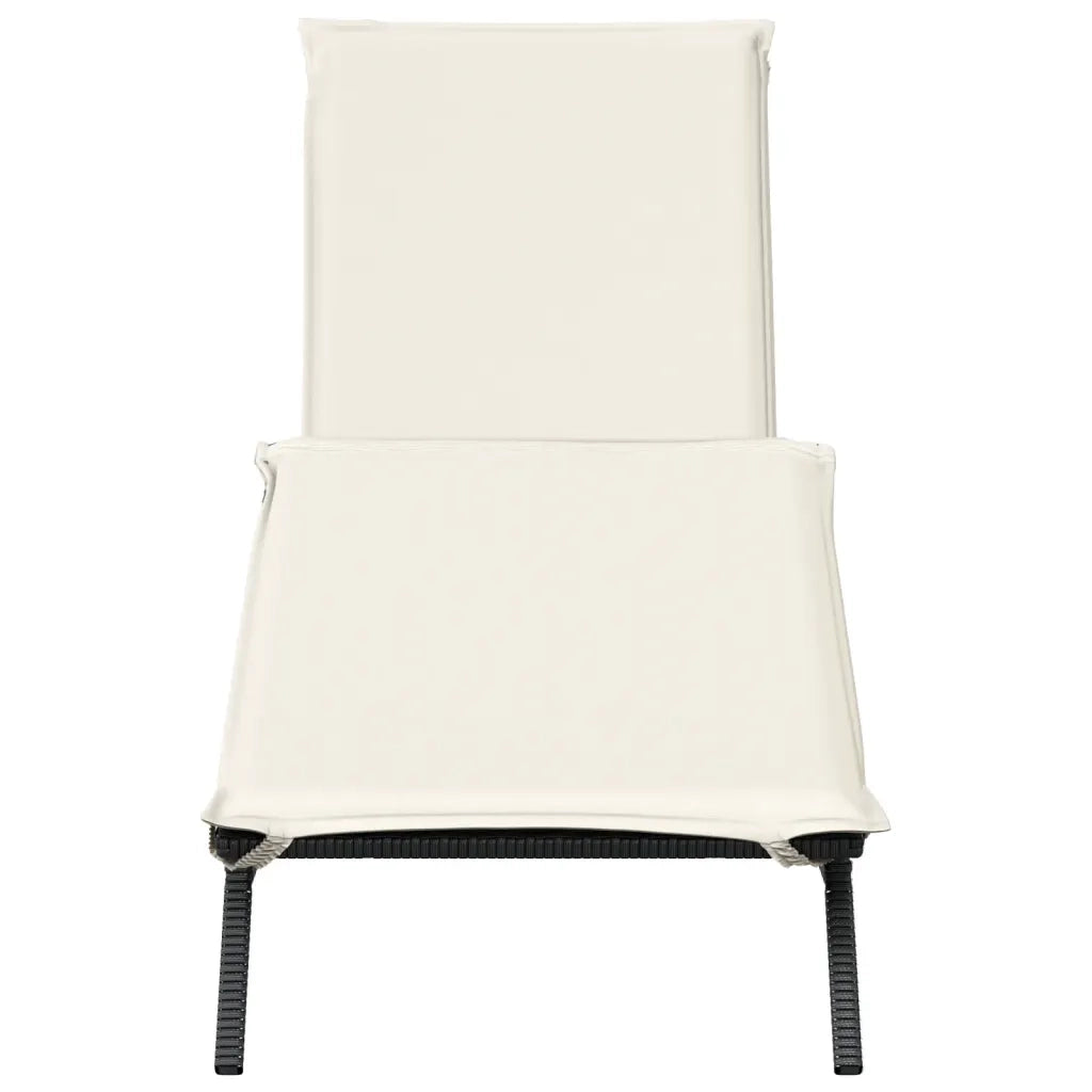 Lettino Prendisole con Cuscino Nero in Polyrattan