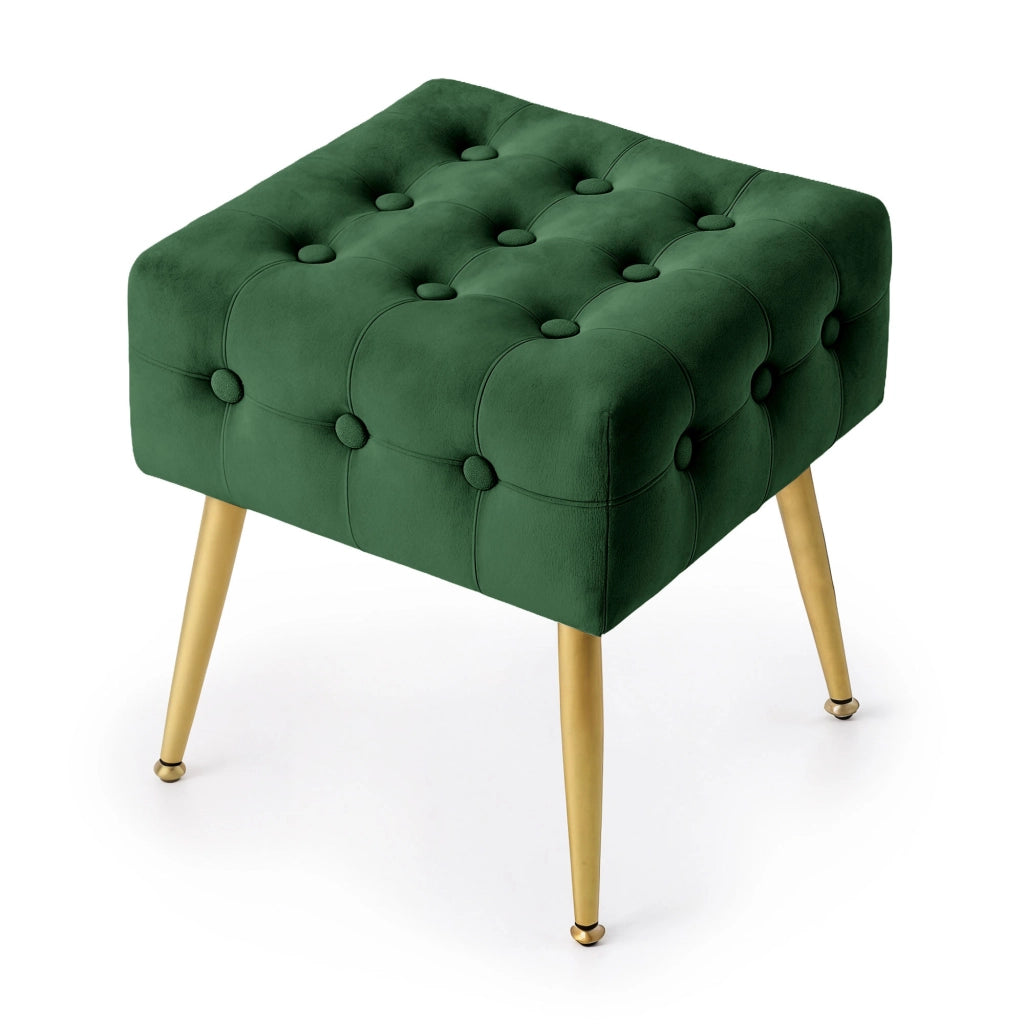 Pouf sgabello in velluto trapuntato 40 cm QUADRA Verde Bottiglia