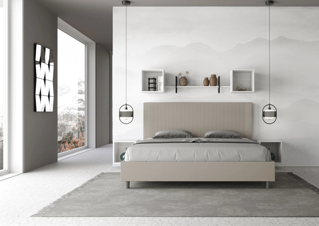 BS COM Letto matrimoniale king size con rete imbottito 200x200 similpelle tortora