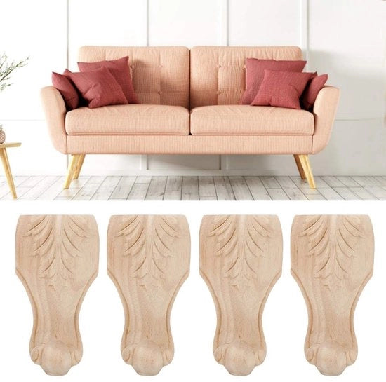Set di Pedane per Mobili da 4 - Pedane in Legno Massello - 12x6 cm - Legno di Gomma - Accessori per Pedane - Stile Americano - Pedane per Mobili