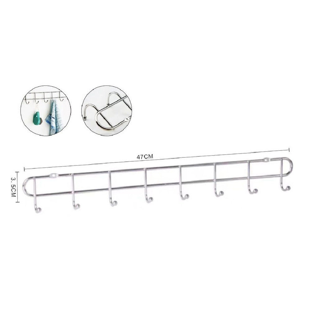 Trade Shop - Appendiabiti Attaccapanni A Parete A 8 Posti Ganci 47x3,5cm Bagno Cucina 58025 -