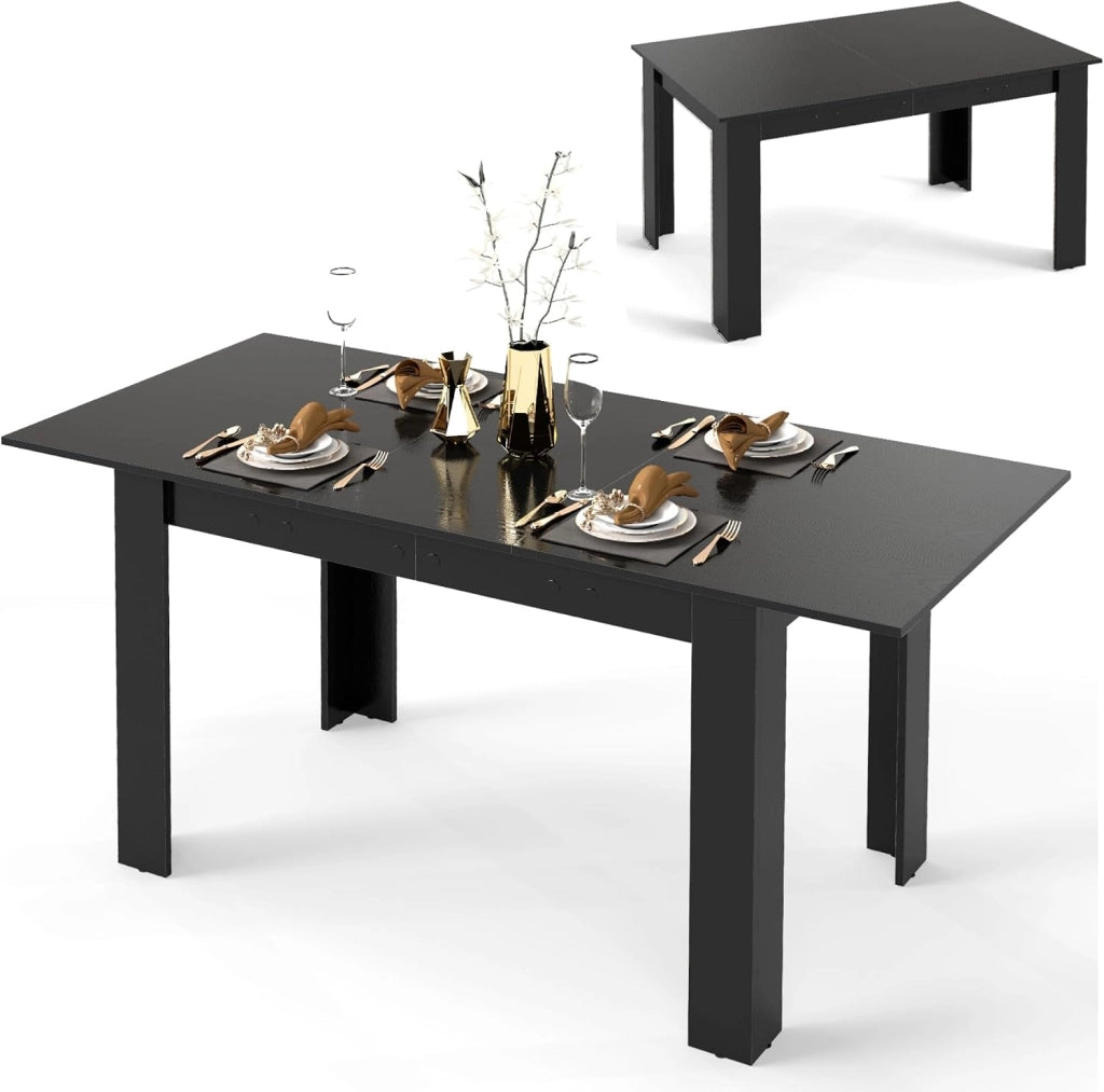 Tavolo Allungabile da Pranzo per 4-6 Persone, Tavolo Consolle Estensibile, Tavolo Moderno da Cucina, Soggiorno e Sala da Pranzo, 158 x 70 x 76 cm, Nero (Nero)