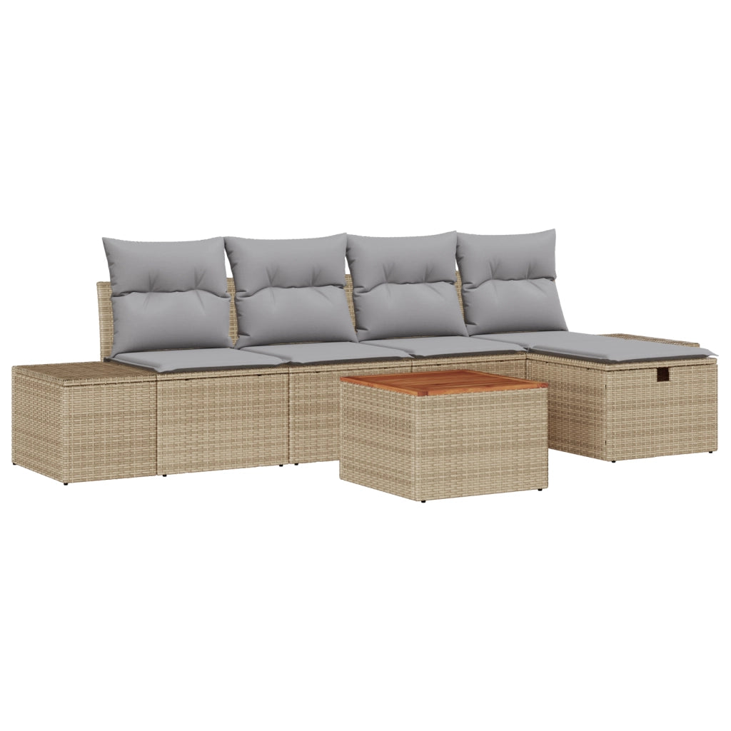 Set Divano da Giardino 6 Pezzi con Cuscini Beige Polyrattan