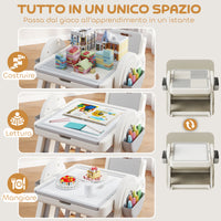 Tavolo Multiuso per Bambini con Ripiano Contenitore e Cassetti in HDPE e PP Grigio e Bianco