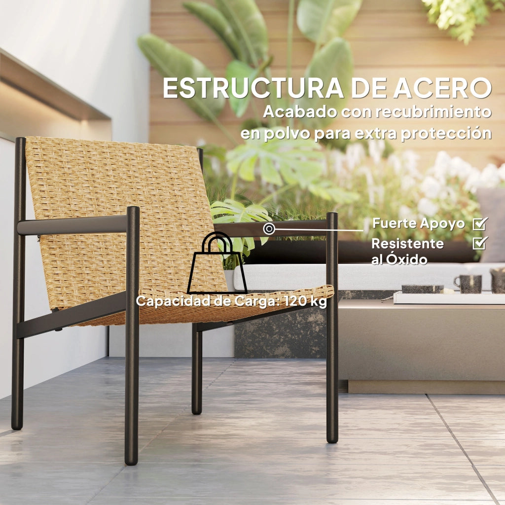 Sedia da pranzo in rattan per giardino ¨C zephmum ¨C 74x61x81 cm colore naturale con braccioli