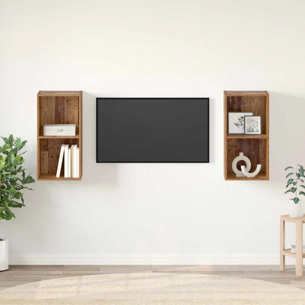 vidaXL Mobile TV da Parete 2 pcs Legno Antico 37 x 37 x 72 cm