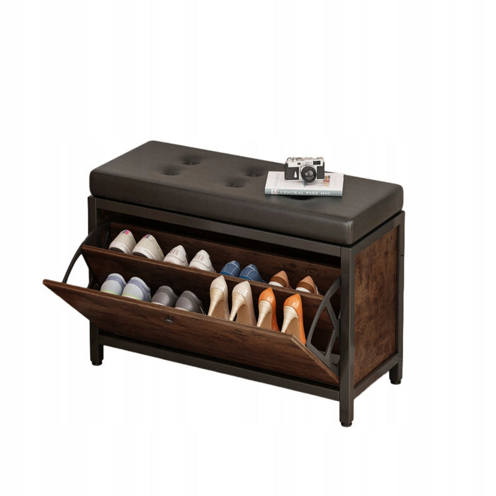 Armadio per scarpe con seduta, capiente, ripostiglio apribile, ripiano in legno, stile retrò