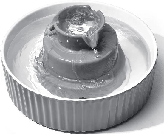 Fonte di acqua per gatti in ceramica, 2,1 litri, becher automatico silenzioso per gatti, pompa di acqua con filtro a carbon attivo in cotone, fonte di acqua per gatti e altri animali domestici, colore grigio