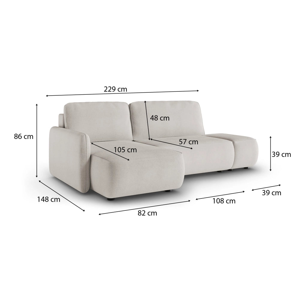 Rezzo, Divano Letto con Penisola Contenitore, 229x148 cm Beige Chiaro