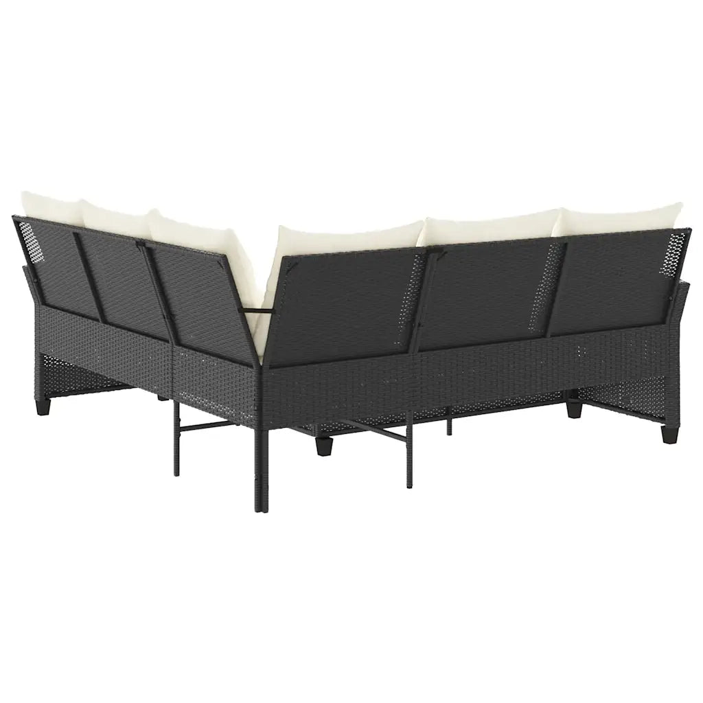 Divano a Forma di L con Cuscini in Polyrattan Nero 365415