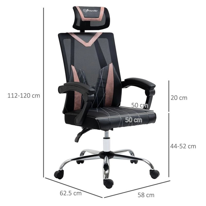 SEDIA DA UFFICIO CON SUPPORTO LOMBARE 58 X 62.5 X 112-120 CM NERO E ROSA