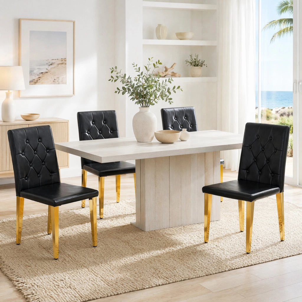 SEDIA da pranzo set da 4 pezzi nero e oro con schienale trapuntato