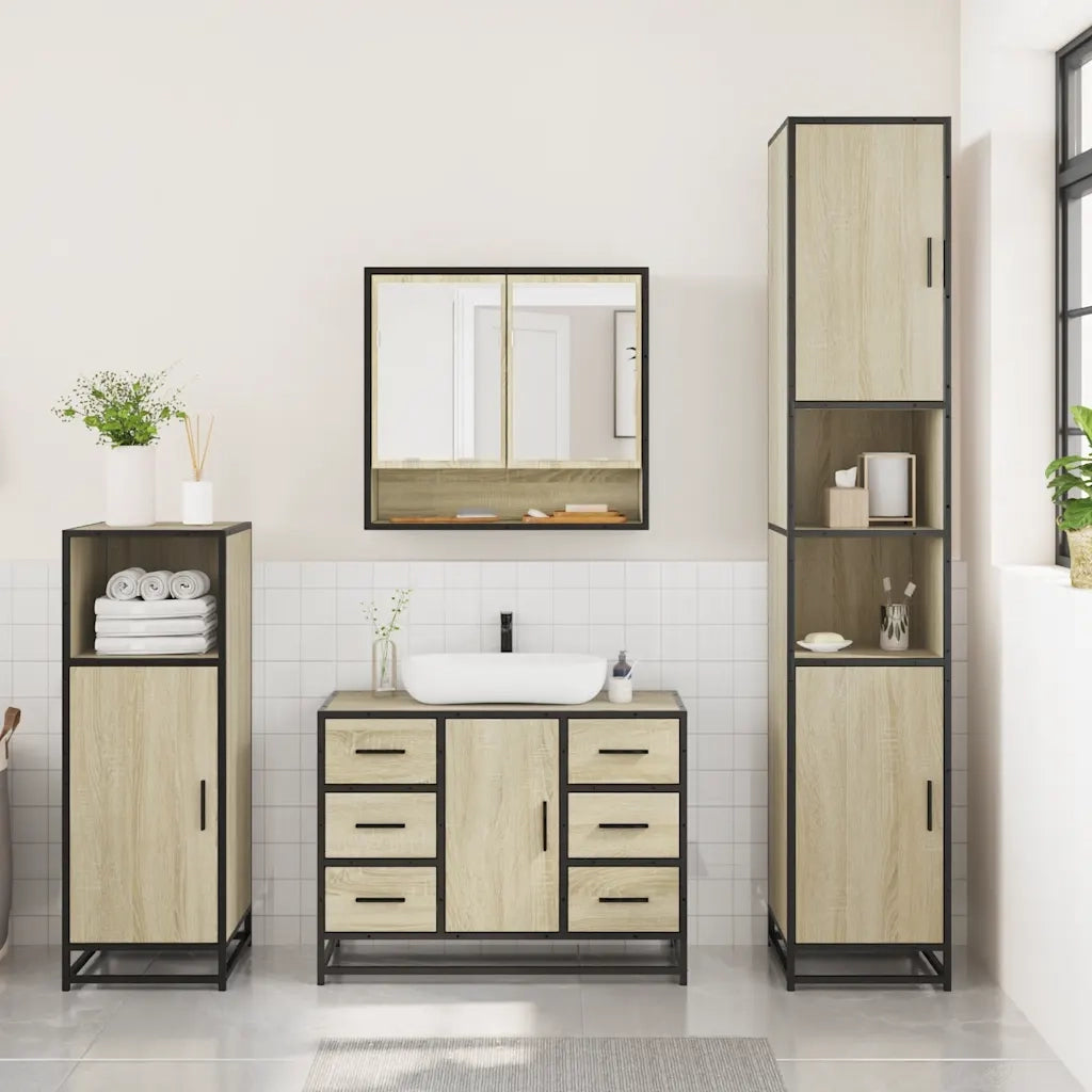Set Mobili da Bagno 3 pz Rovere Sonoma in Legno Multistrato 3300991