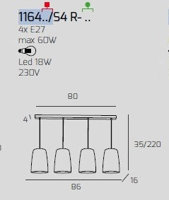 SOSPENSIONE BIANCO RETTANGOLARE 4 LUCI CROMO 1164BI-S4 R-CR