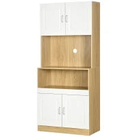 Mobile Dispensa Alto in Truciolato a 4 Ante con Armadietti e Ripiano Aperto, 80x40x180 cm