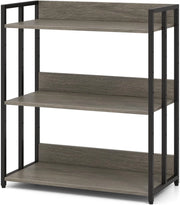 Libreria Scaffale Industriale 3 Ripiani Regolabili con Alette di Protezione, Scaffale Libreria Portaoggetti in Telaio in Metallo, Mensola Multifunzione, 2 Colori, 70 x 35 x 81 cm (Grigio)