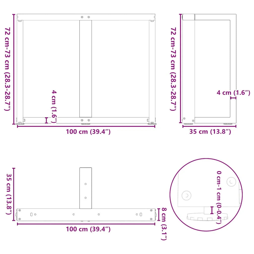 Set di 2 gambe regolabili a forma di T per tavolo da pranzo 100 x 35 x 73 cm design moderno acciaio bianco 02_0057335