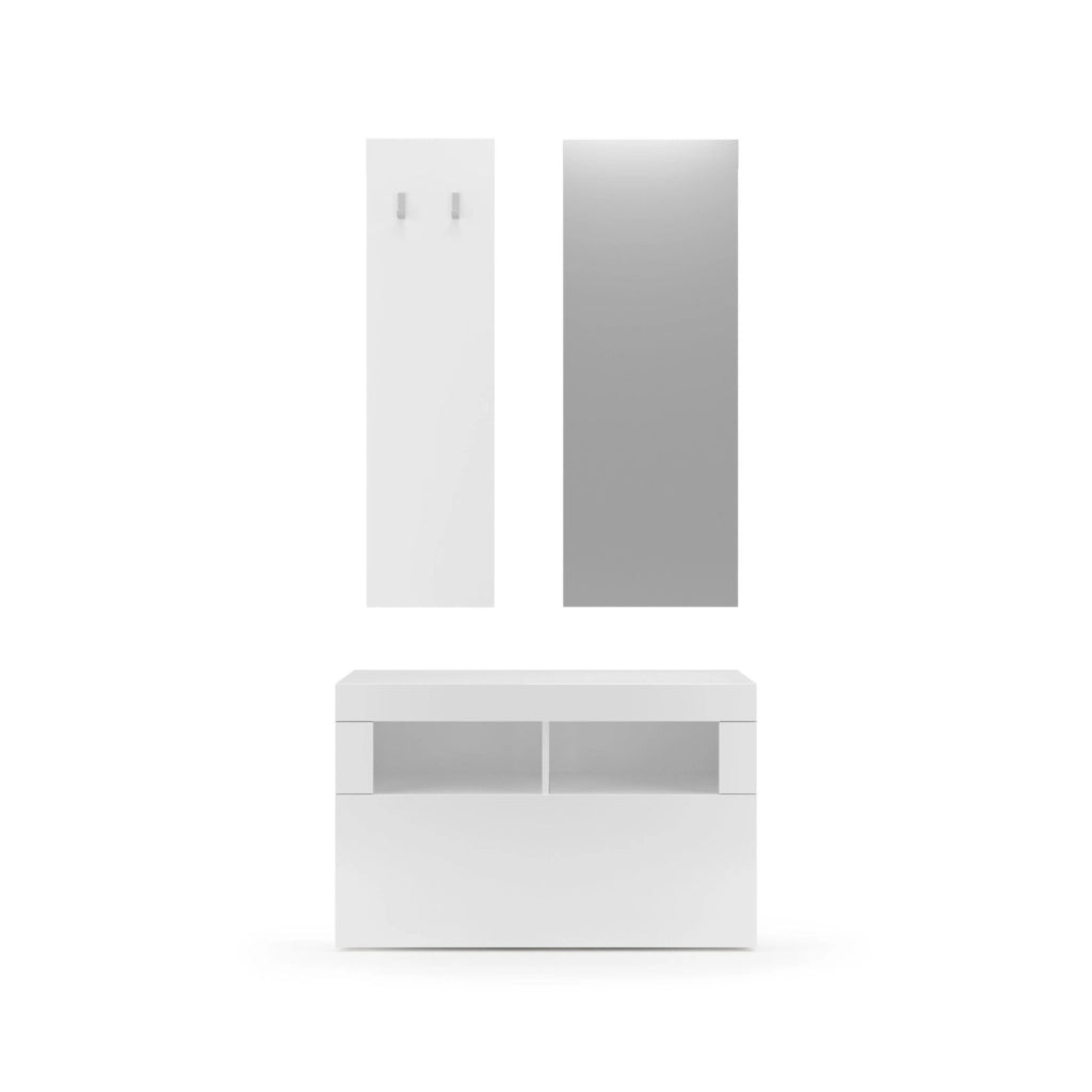 Toirano, Mobile da Ingresso Specchio Incluso, 91x36x165h cm Bianco Lucido