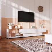 Mobile TV con 2 Cassetti; 2 Ripiani in Vetro e LED Regolabile; Bianco Lucido; 170??36??38 cm; in Truciolare