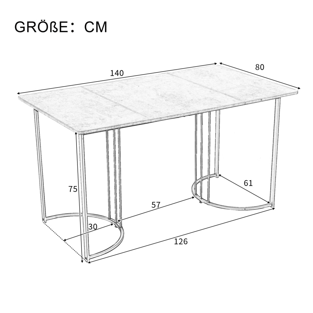 Gruppo tavolo da pranzo 140x80 cm; design moderno; MDF e velluto bianco