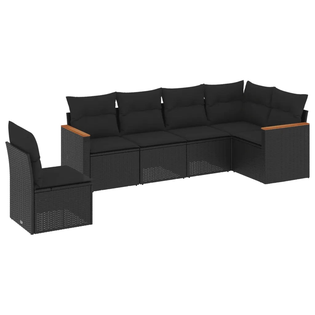 Set Divano da Giardino 6 pz con Cuscini Nero in Polyrattancod mxl 112554