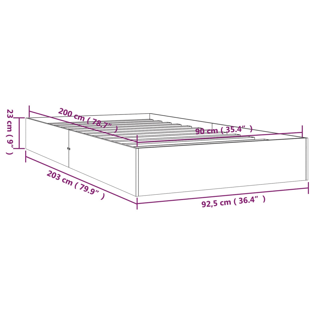 Letto singolo | Letto per adulti | Giroletto Bianco in Legno Massello 90x200 cm
