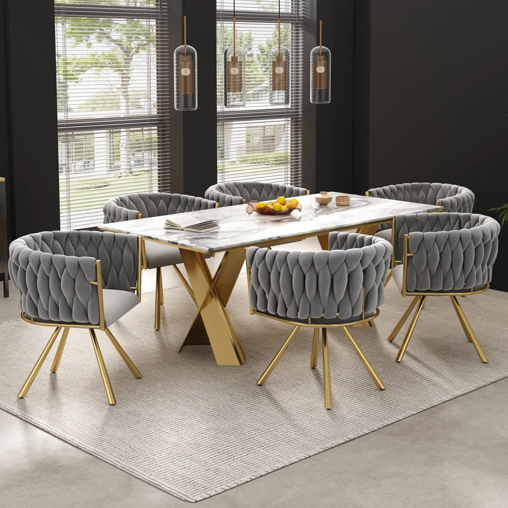 Sedie da pranzo set da 2 girevoli a 360 gradi con schienale ergonomico e seduta imbottita in velluto grigio oro
