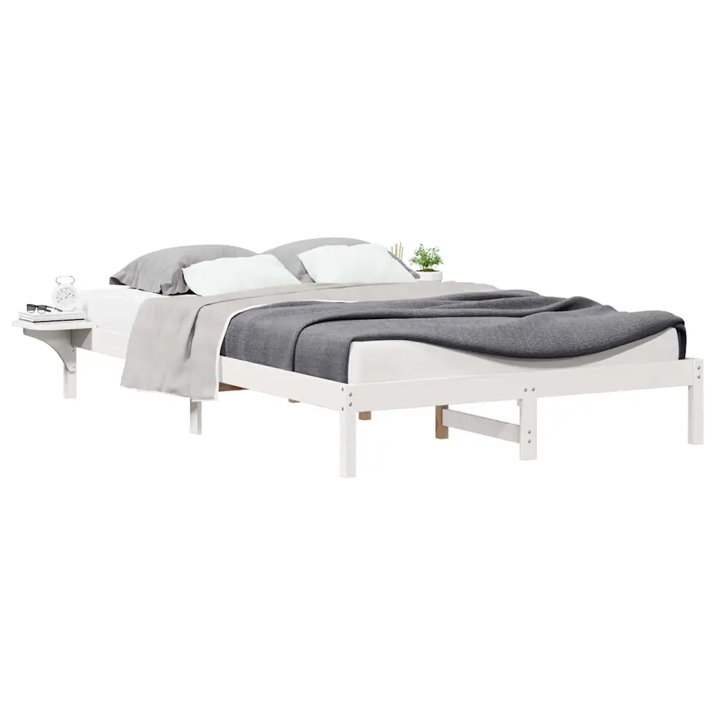 Letto con Tavolini Laterali Bianco 140 x 210 cm Pino massello 873227