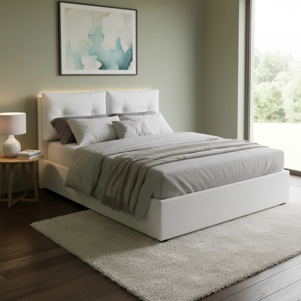 Letto Matrimoniale Aylyn, Letto Matrimoniale Materasso Incluso Made in Italy, Bianco