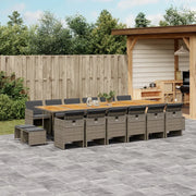 Set da Pranzo da Giardino 17pz con Cuscini Grigio in Polyrattan 3277777